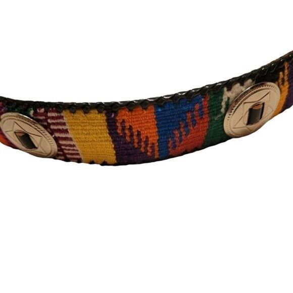 Aztec Fabric Belt with Conchos Guatemala SZ M - Picture 3 of 6